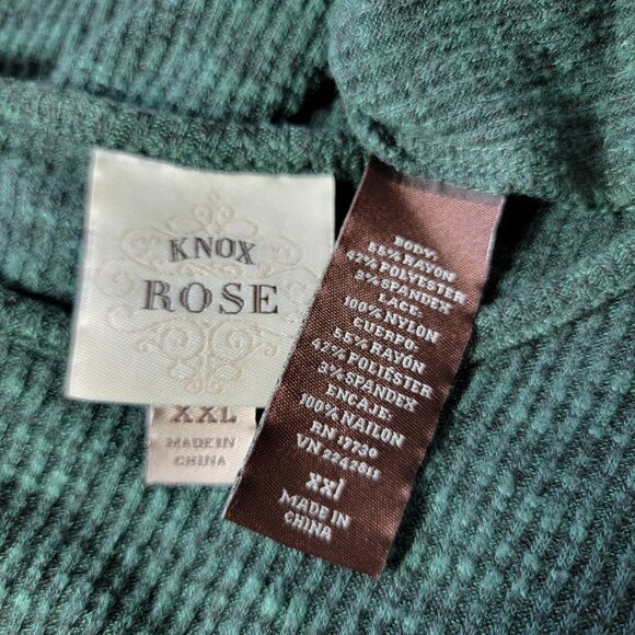 Knox Rose Green Top Plus Size XXL Crochet Lace Long Sleeve Shark Bite Hem Ribbed - Picture 5 of 7